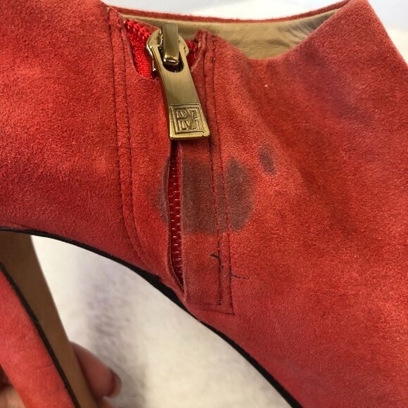 Pour La Victoire Orange Red Suede Peep Toe Platform High Heel Bootie Size 9.5 - Picture 15 of 15